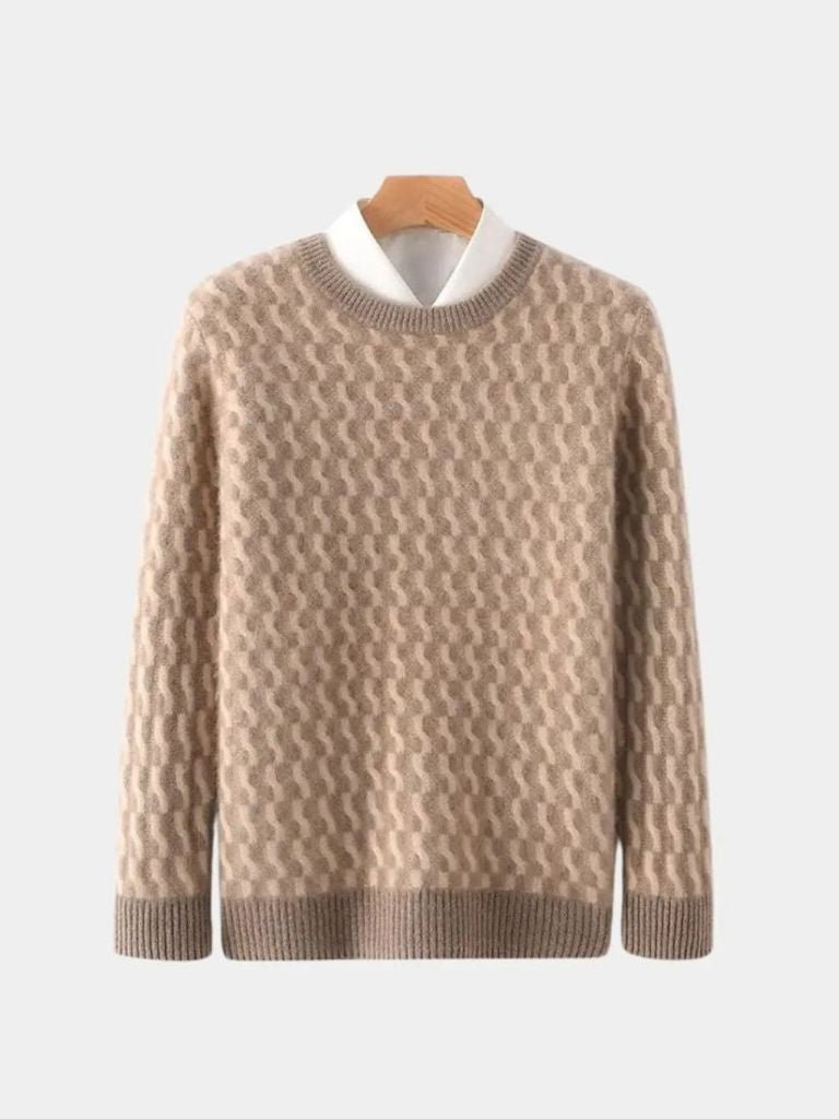 Suéter de cuello redondo geométrico 100% lana