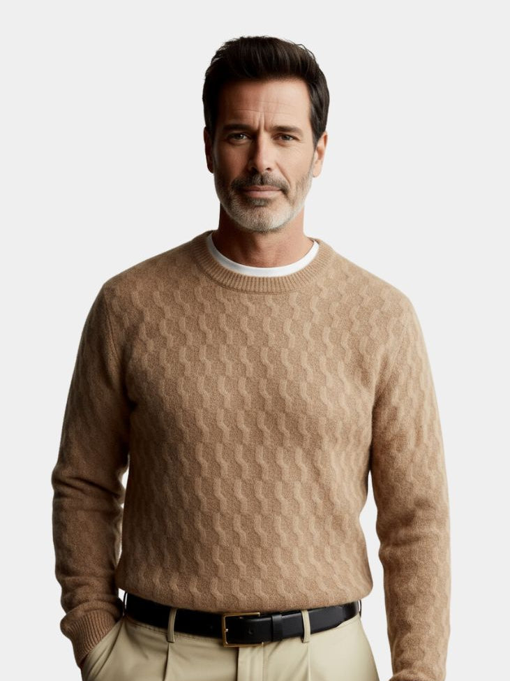 Suéter de cuello redondo geométrico 100% lana