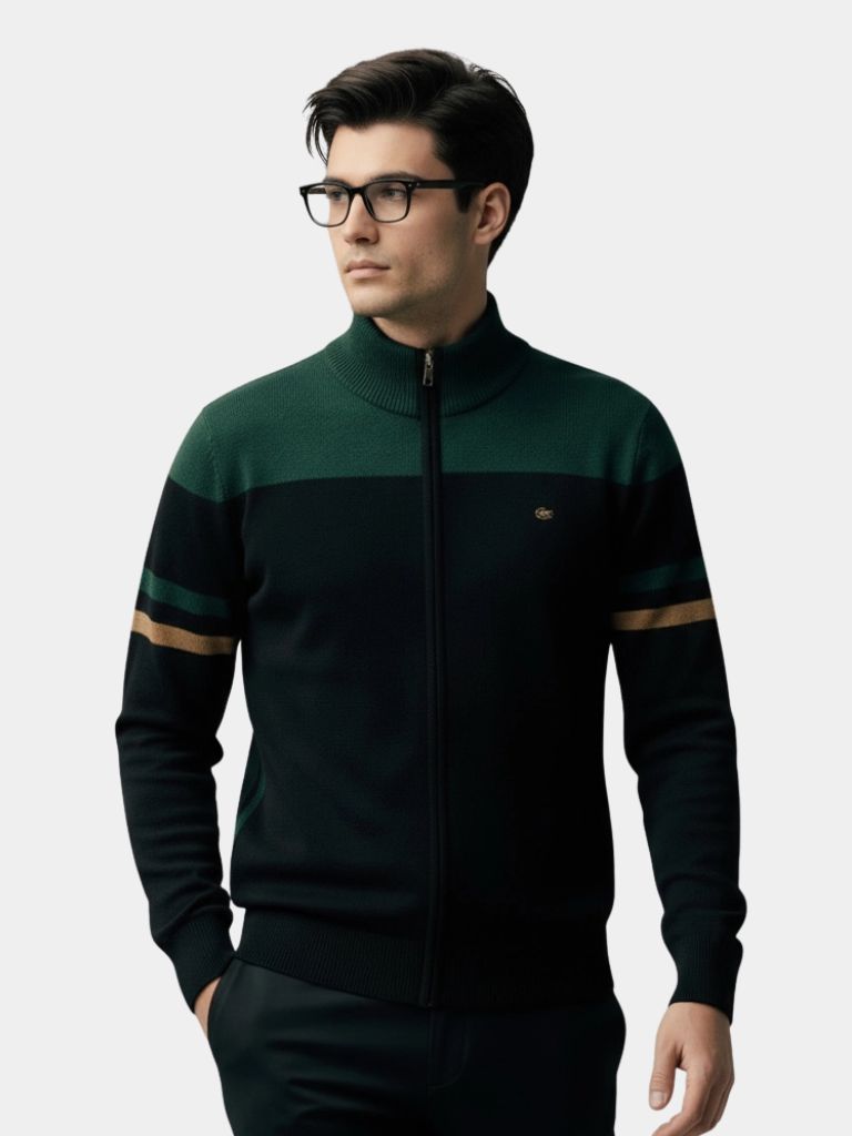 Suéter de cardigans con cremallera y cuello alto de punto