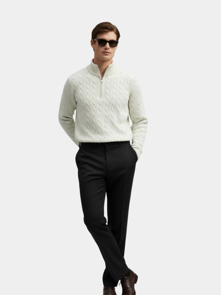 Pull à col zippé en maille torsadée de qualité supérieure