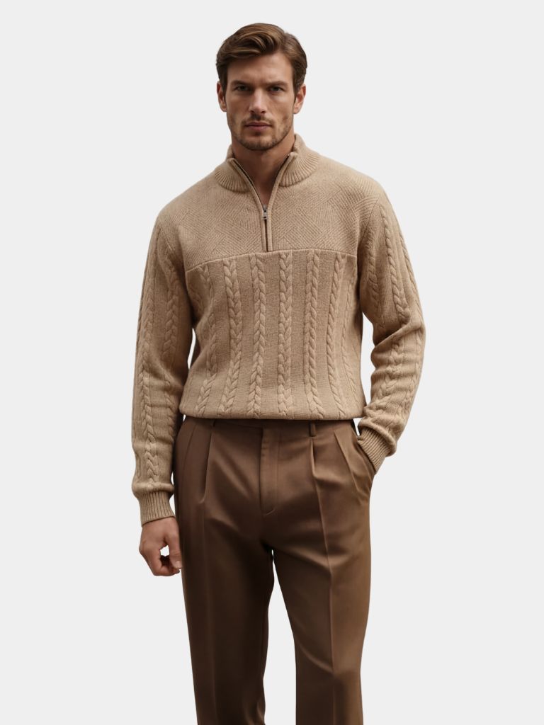 Pull Henley essentiel à col montant et fermeture éclair quart de pouce