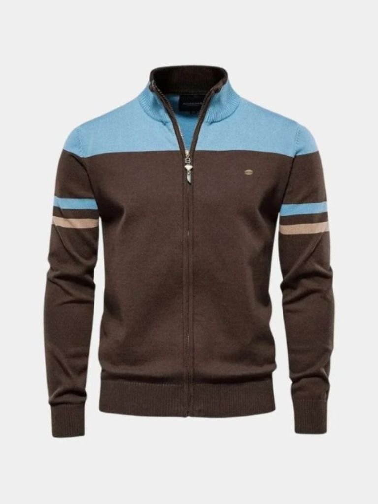 Suéter de cardigans con cremallera y cuello alto de punto