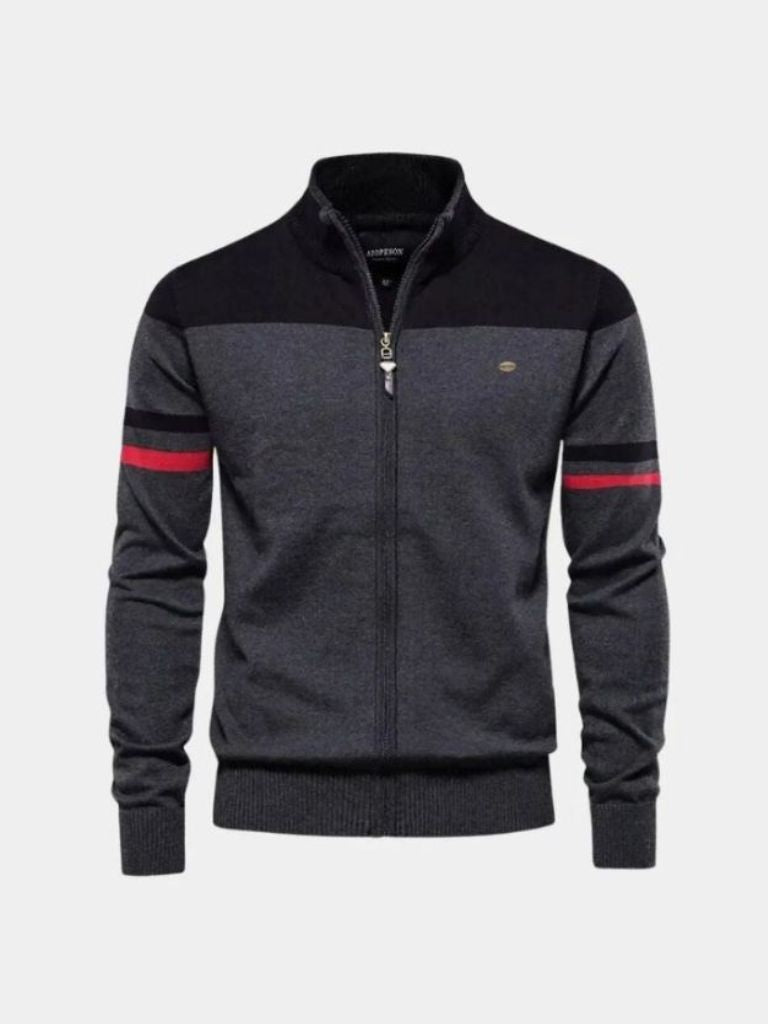 Suéter de cardigans con cremallera y cuello alto de punto