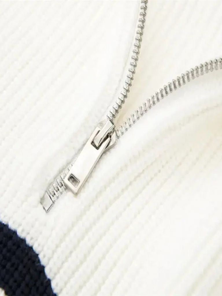 Pull rayé décontracté à fermeture éclair