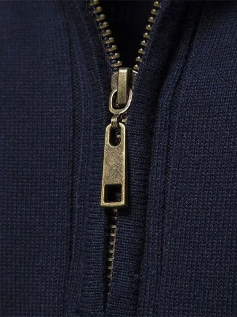 Pull à rayures verticales en maille de coton et fermeture éclair quart de tour