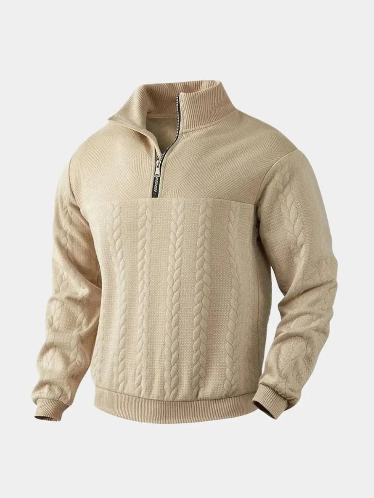 Pull Henley essentiel à col montant et fermeture éclair quart de pouce
