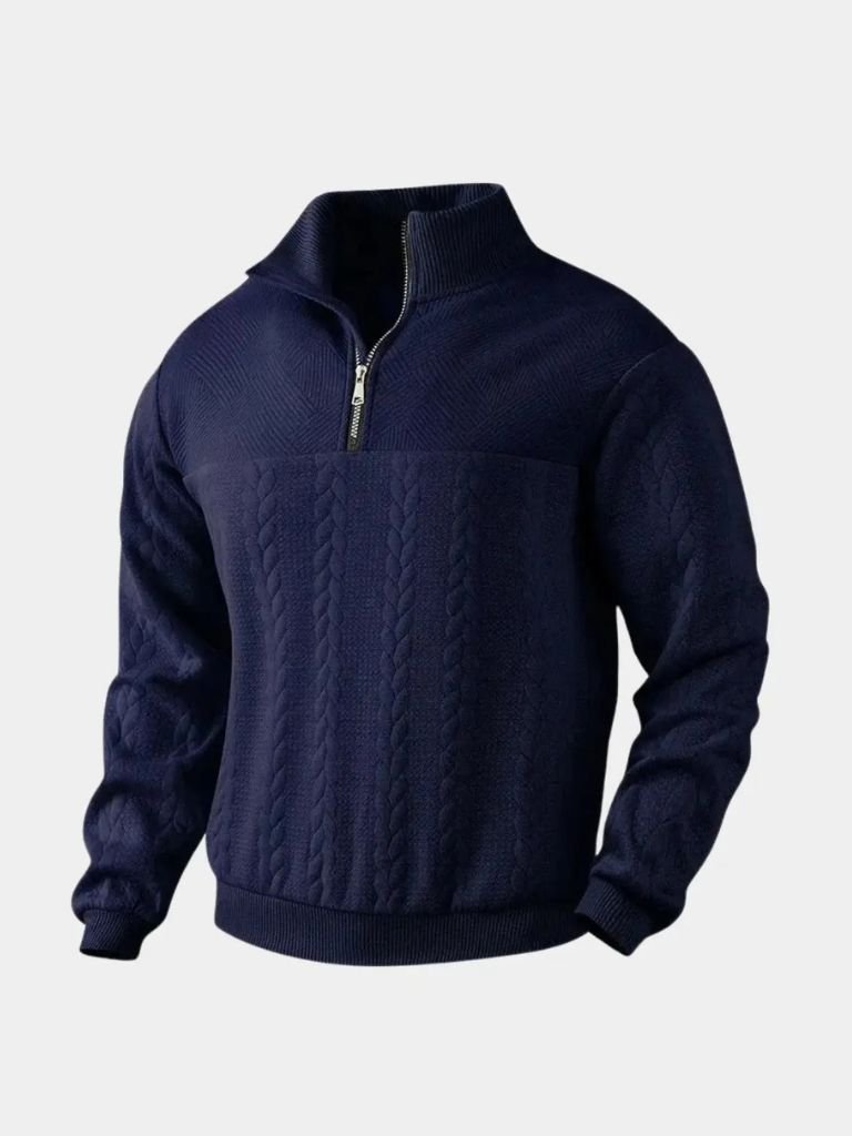 Pull Henley essentiel à col montant et fermeture éclair quart de pouce