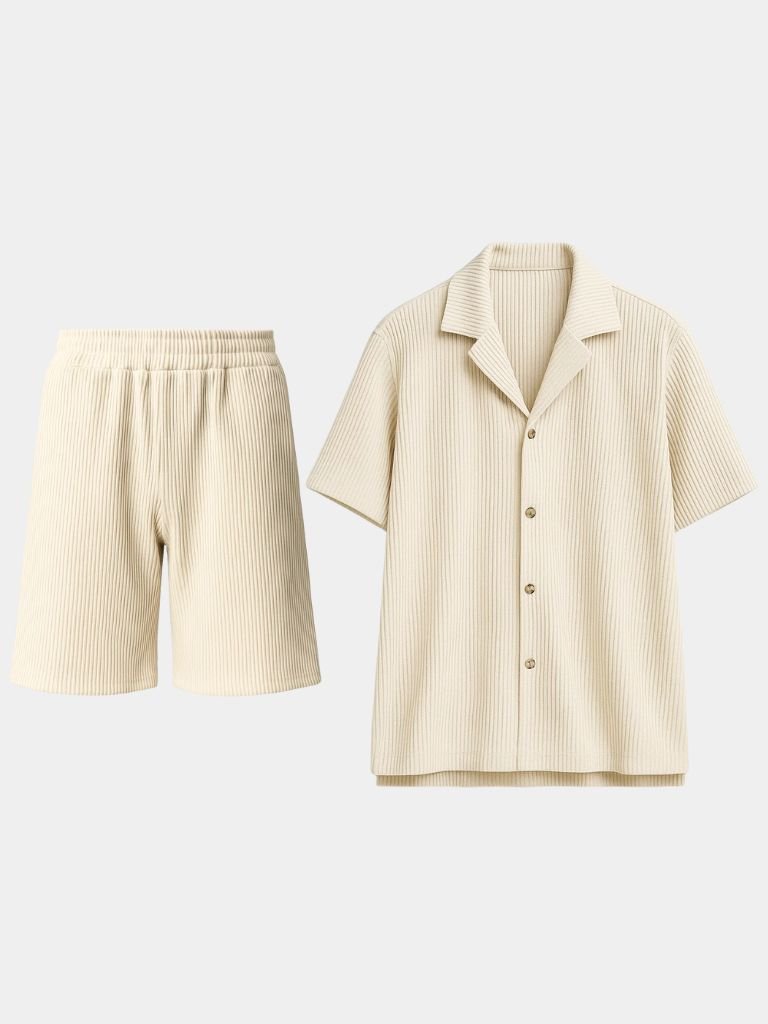 Ensemble minimaliste en velours côtelé : short et chemise