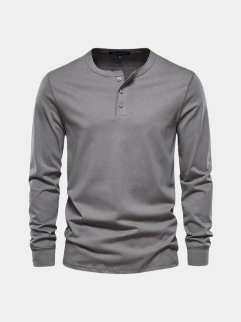Minimalist Henley Neck Long Sleeve T-Shirt