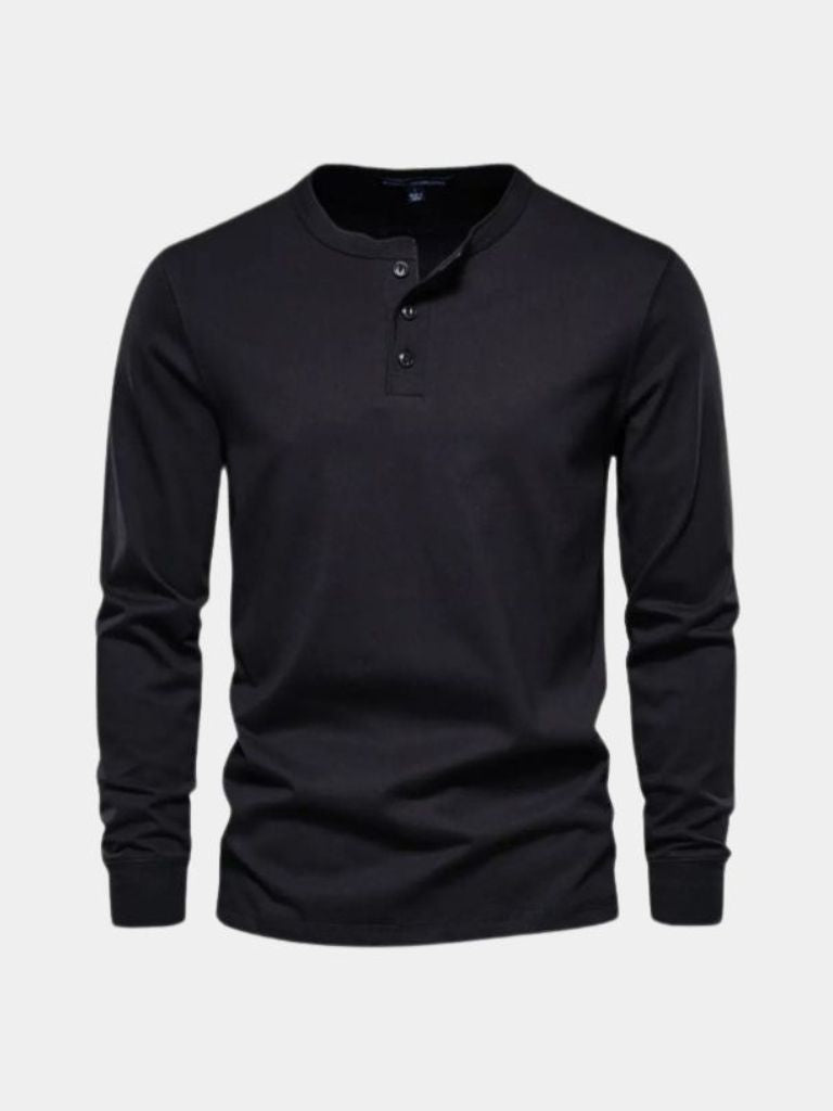 Minimalist Henley Neck Long Sleeve T-Shirt