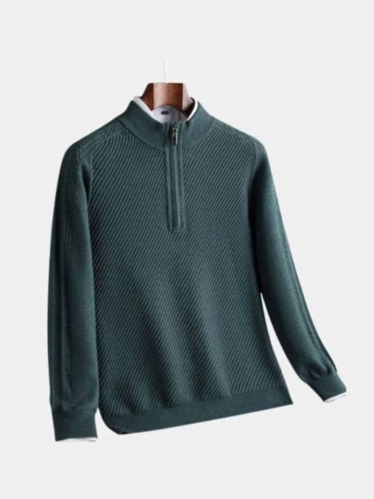 Pull en laine à rayures et fermeture éclair quart de tour