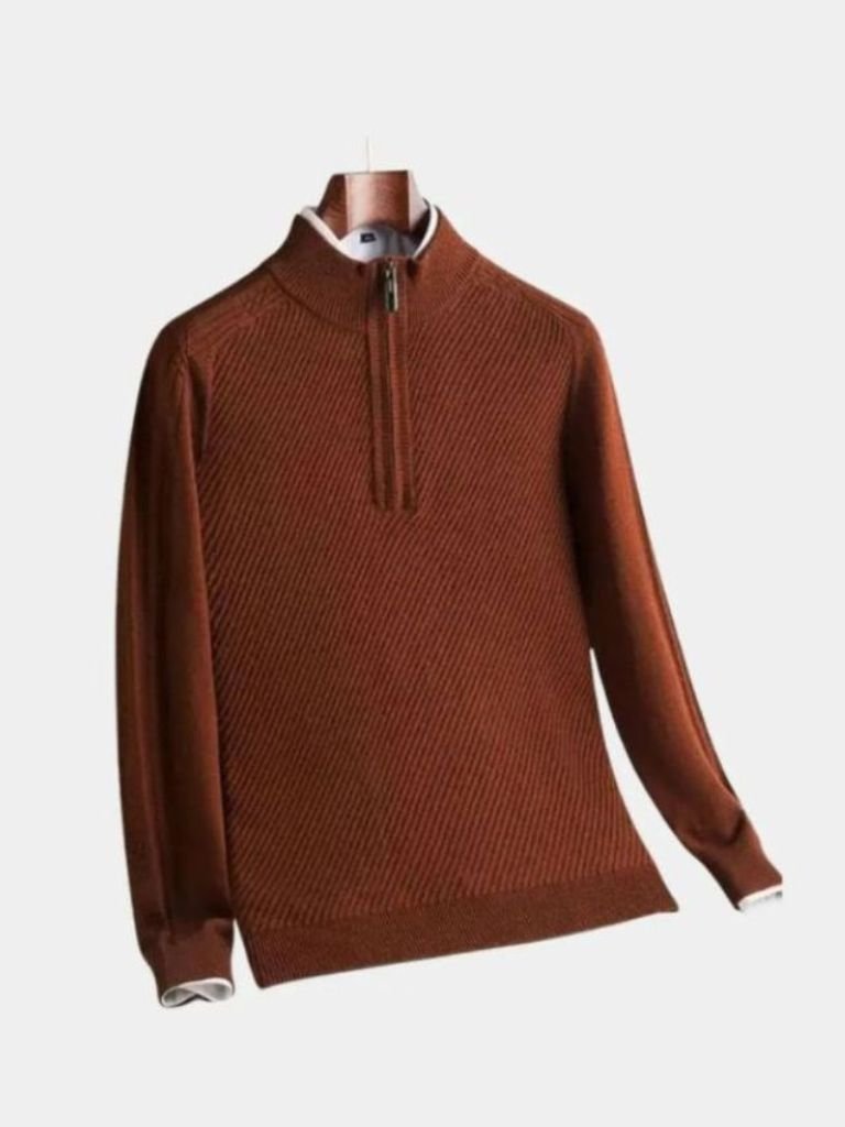 Pull en laine à rayures et fermeture éclair quart de tour