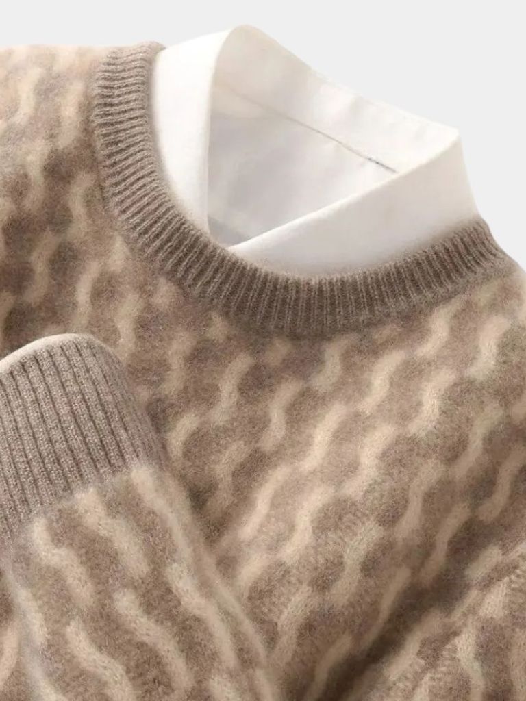 Suéter de cuello redondo geométrico 100% lana