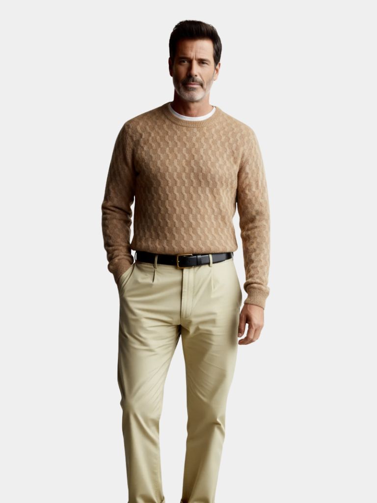 Suéter de cuello redondo geométrico 100% lana