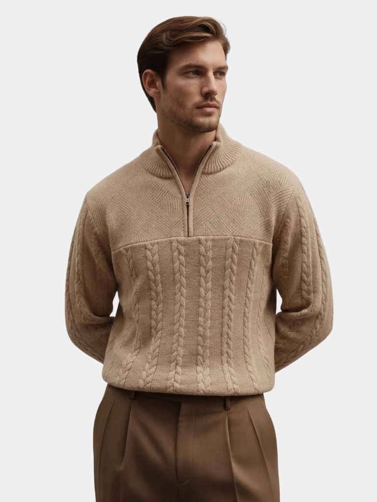 Pull Henley essentiel à col montant et fermeture éclair quart de pouce