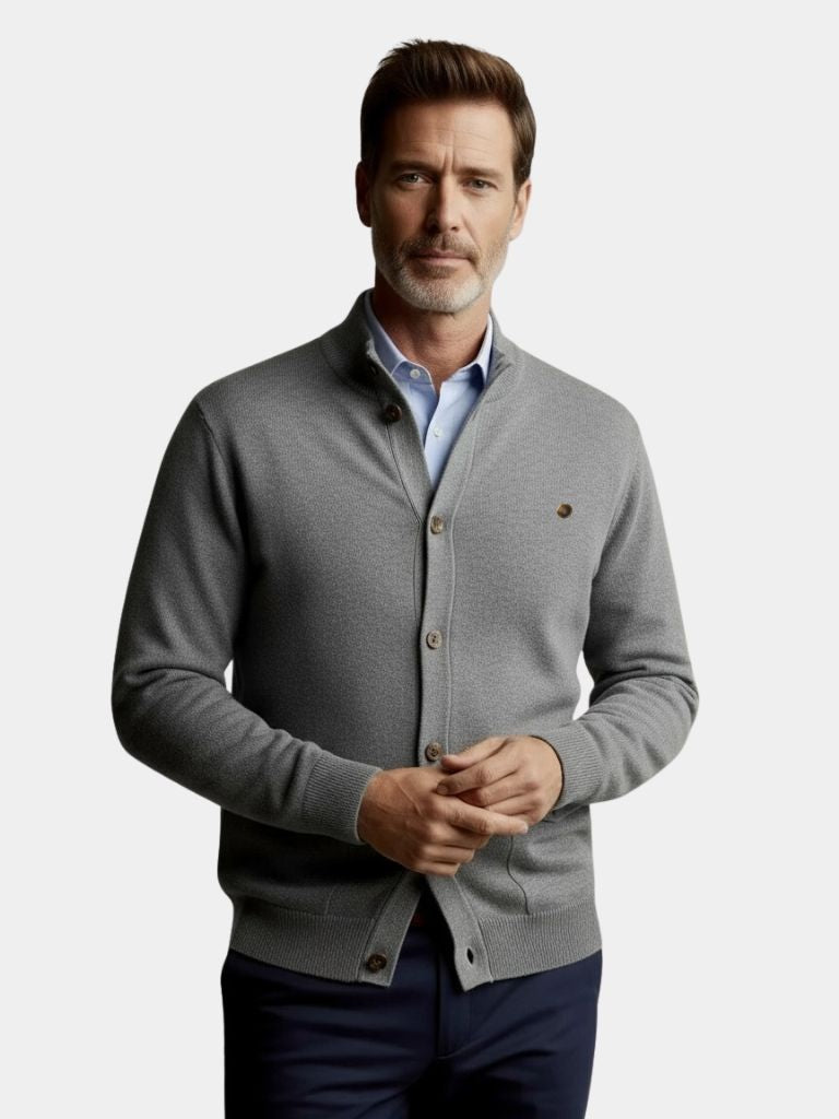 Knitted Stand Collar Cotton Cardigan