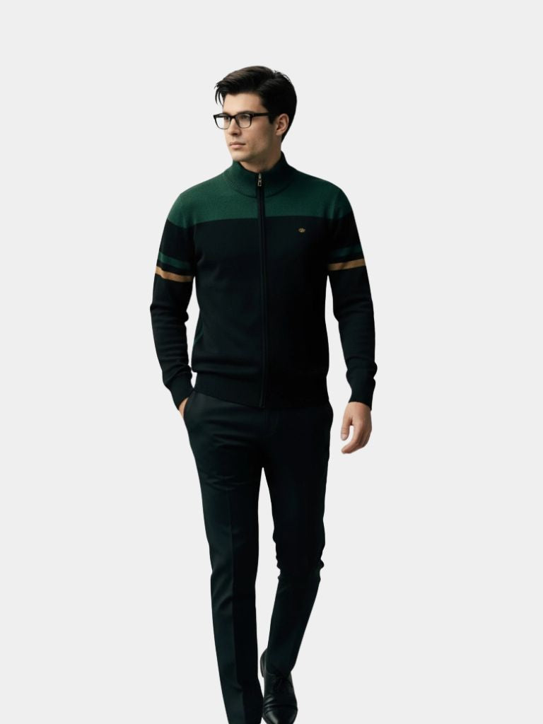 Suéter de cardigans con cremallera y cuello alto de punto