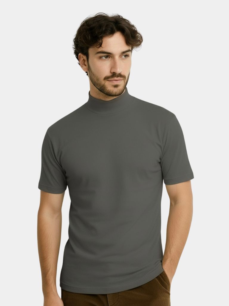 Solid Casual Turtle Neck T-Shirt