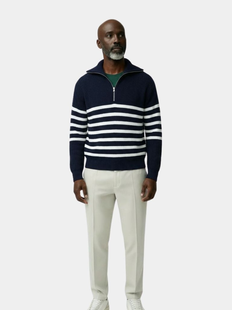 Casual Striped Zip Up Sweater