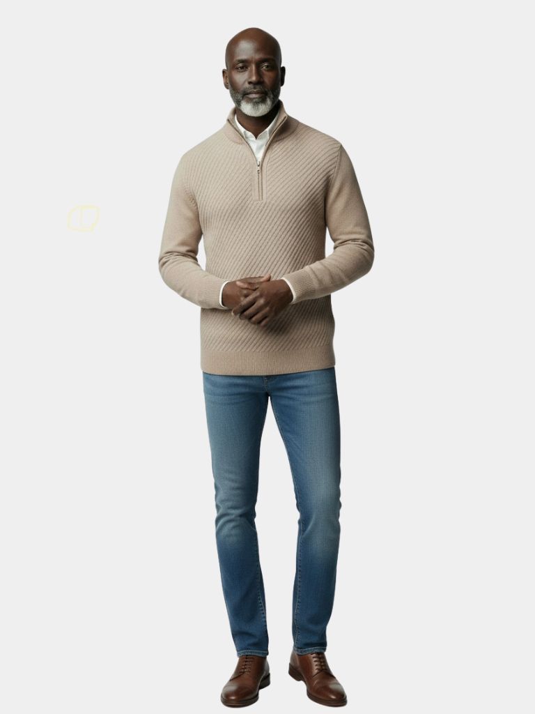 Pull en laine à rayures et fermeture éclair quart de tour