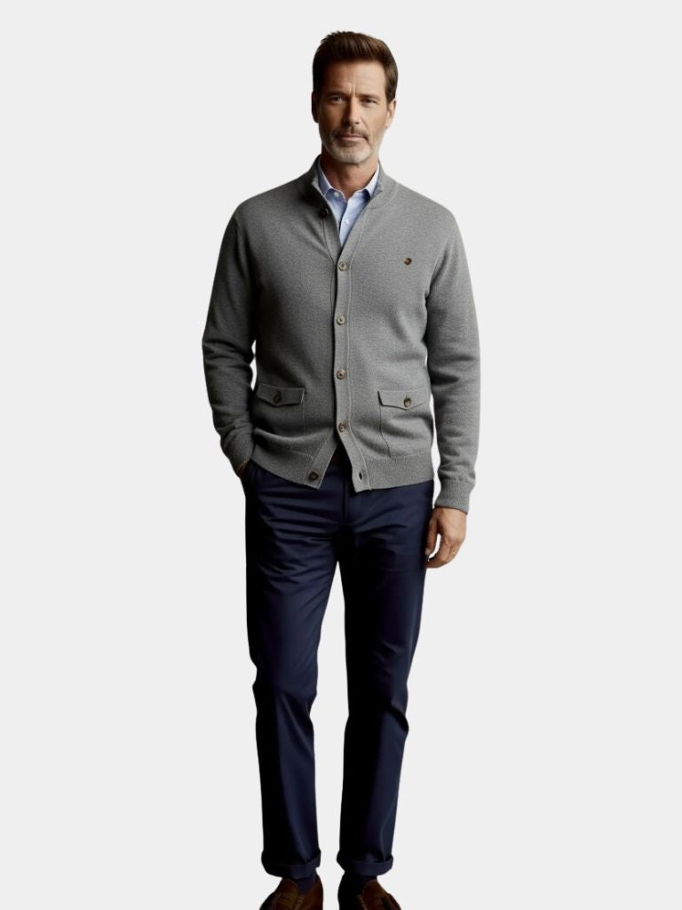 Cardigan en coton tricoté à col montant 