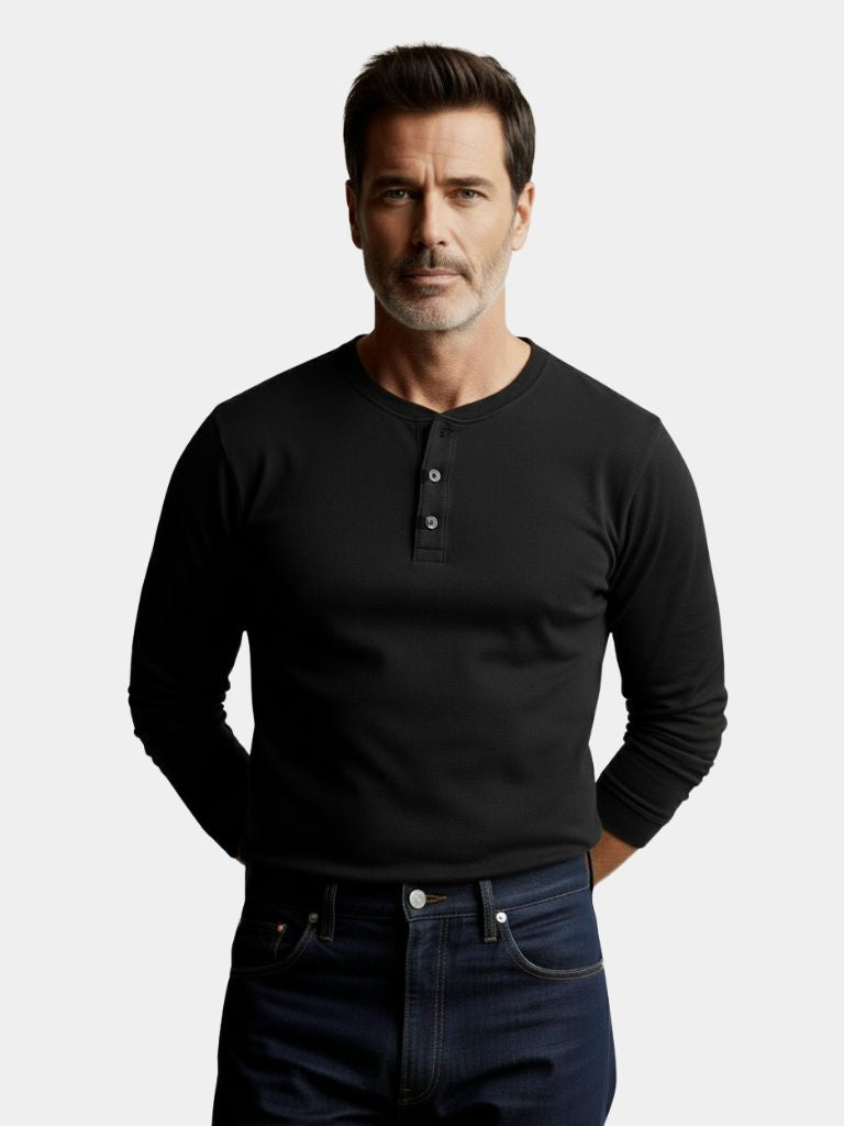 Minimalist Henley Neck Long Sleeve T-Shirt