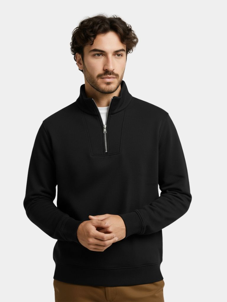 Zip Black Lapel Sports Sweatshirt