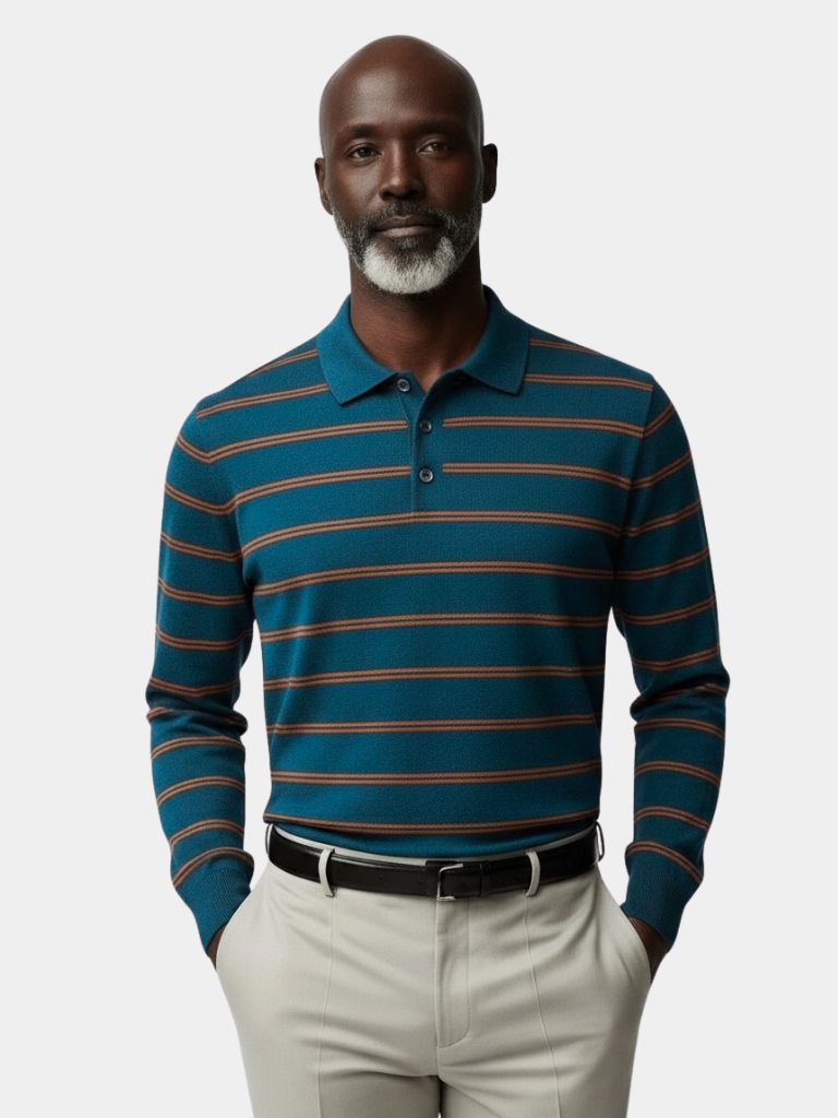 Navy Sunset Striped Polo