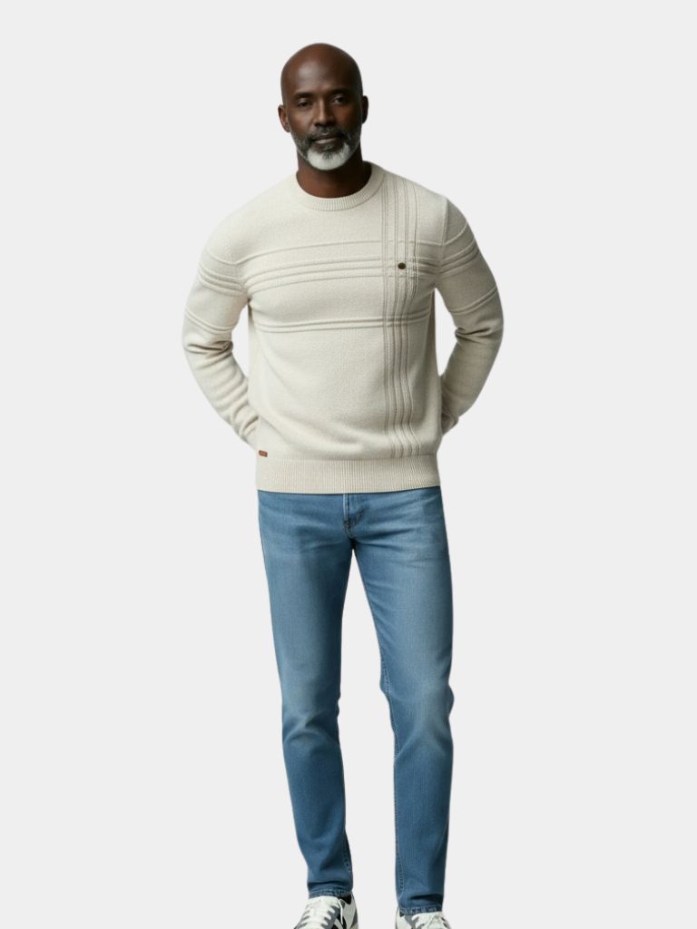 Cotton Knitted Stripped Crew Neck Pullover Sweater