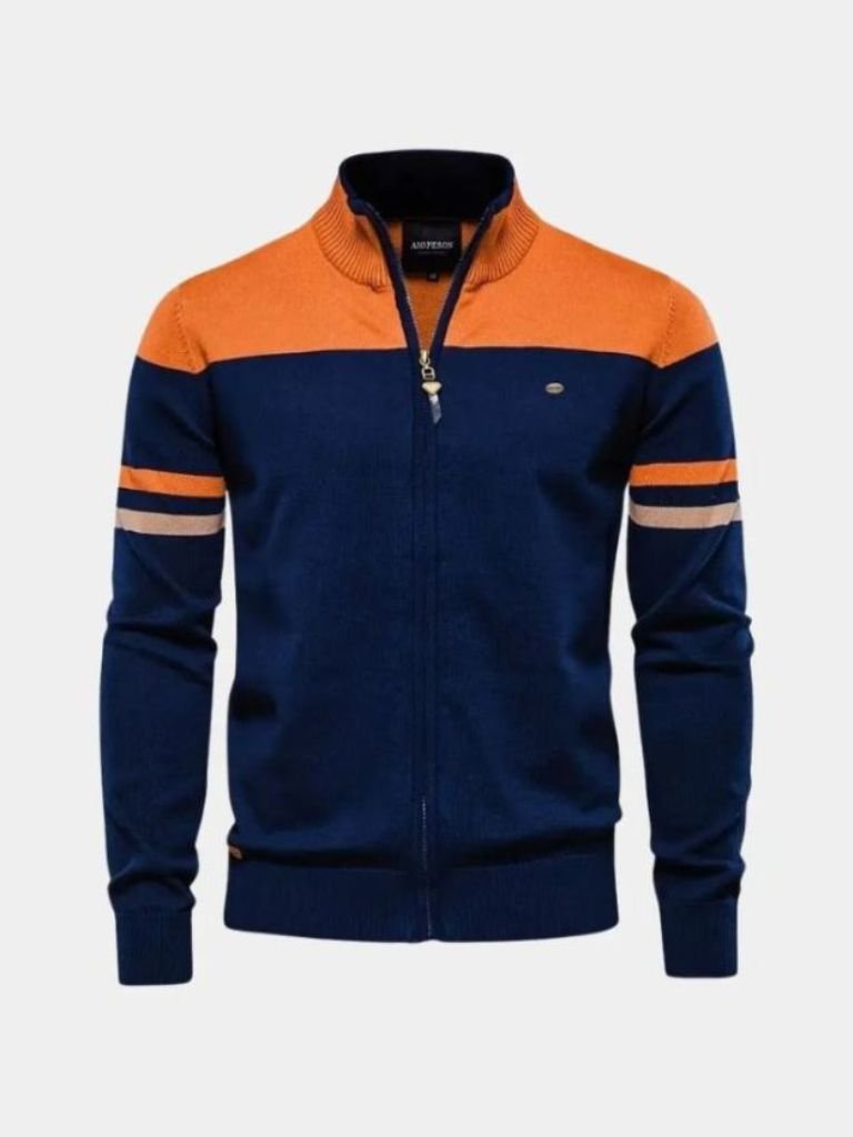 Suéter de cardigans con cremallera y cuello alto de punto