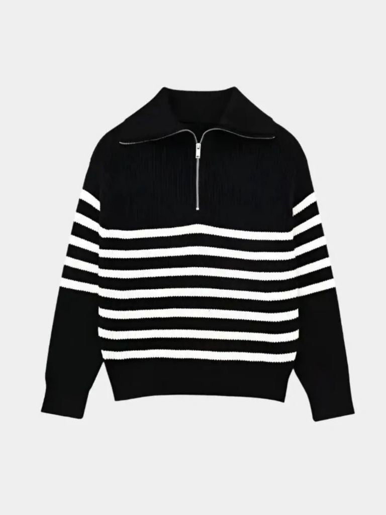 Casual Striped Zip Up Sweater