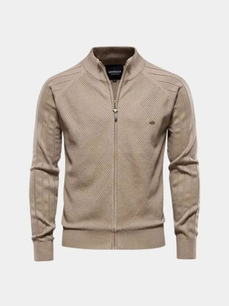 Gilet cardigan uni en maille jacquard avec fermeture éclair 