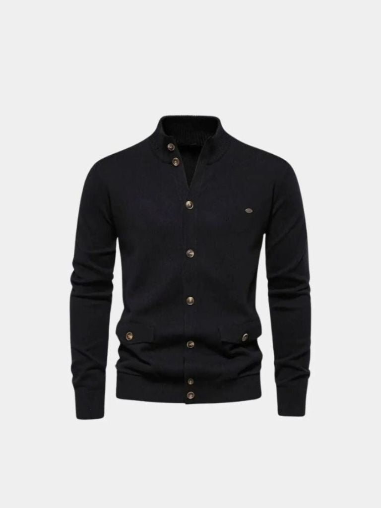 Cardigan en coton tricoté à col montant 