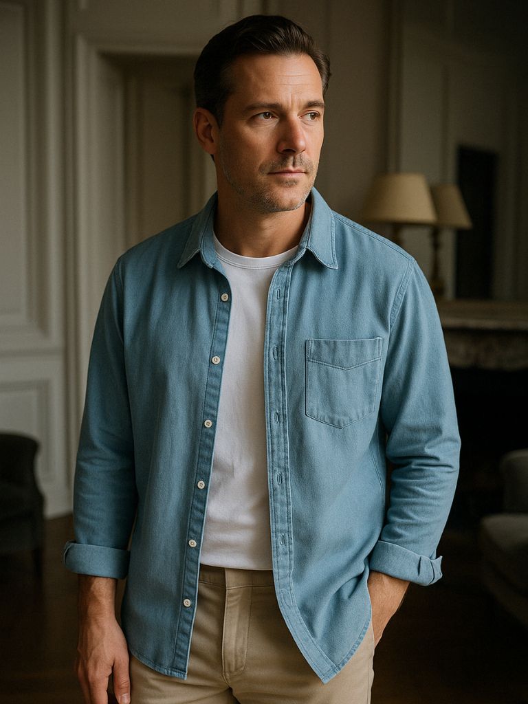 Camisa Clásica de Pana Azul