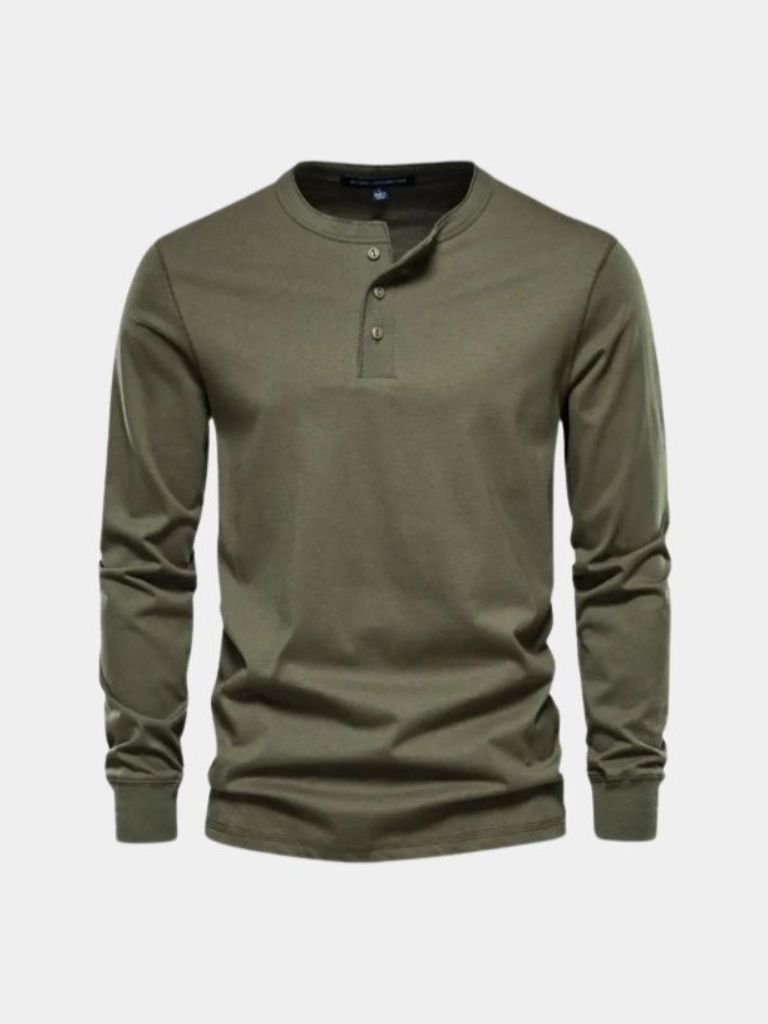 Minimalist Henley Neck Long Sleeve T-Shirt