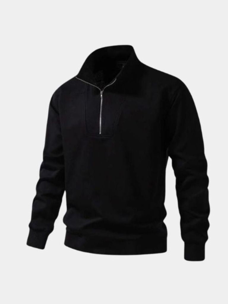 Sweat-shirt de sport noir à fermeture éclair et revers 